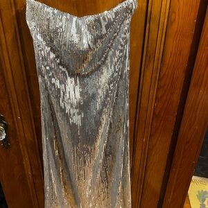 Silver Sequin Strapless Padded Dress